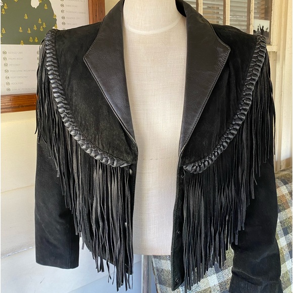 Vintage 70s Western Black Leather Fringe Jacket size Medium - Picture 5 of 5